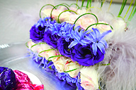 Serving tray arrangement: candy and flowers